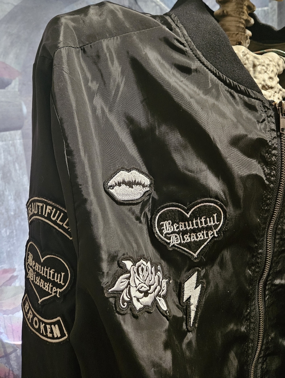 Beautiful Disaster Bomber Jacket with Embroidered Patches - Picture 3 of 5